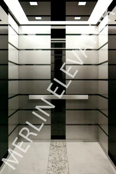 HE-P12 Luxury Elevator Cabin with Mirror Stainless Steel Ceiling & Sandblasted Wall Design
